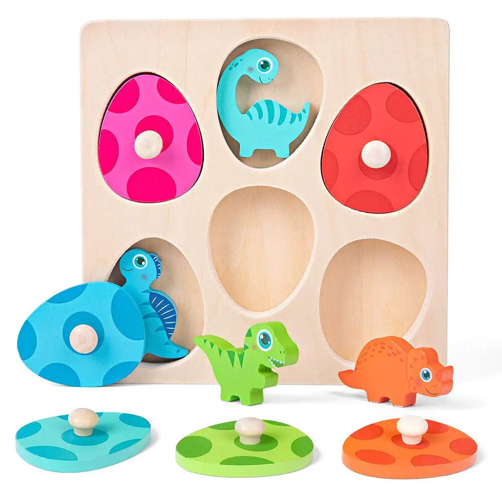 Wooden Dinosaur Jigsaw Puzzle Toys Montessori Peg Puzzle Game