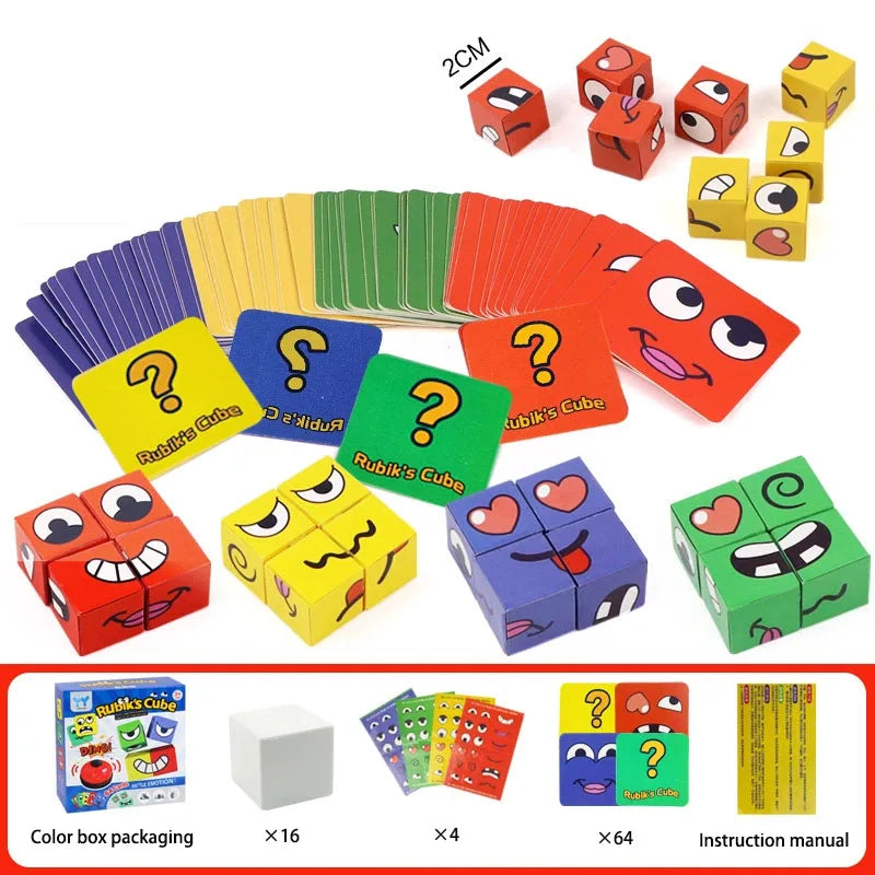 Kids Face Change Expression Puzzle Building Blocks Montessori Cube Table Game Toy