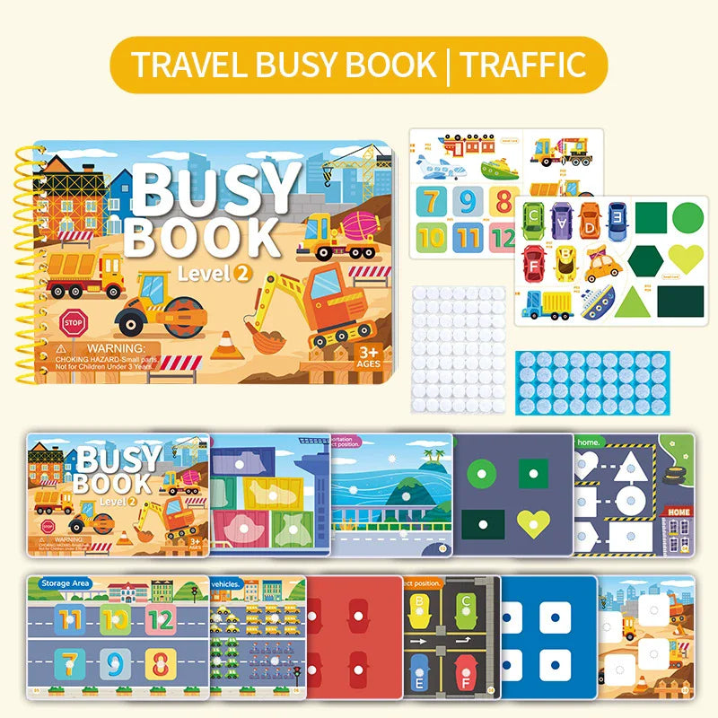 Children Quiet Busy Book 4 Themes Cartoon Travel Sticker Books