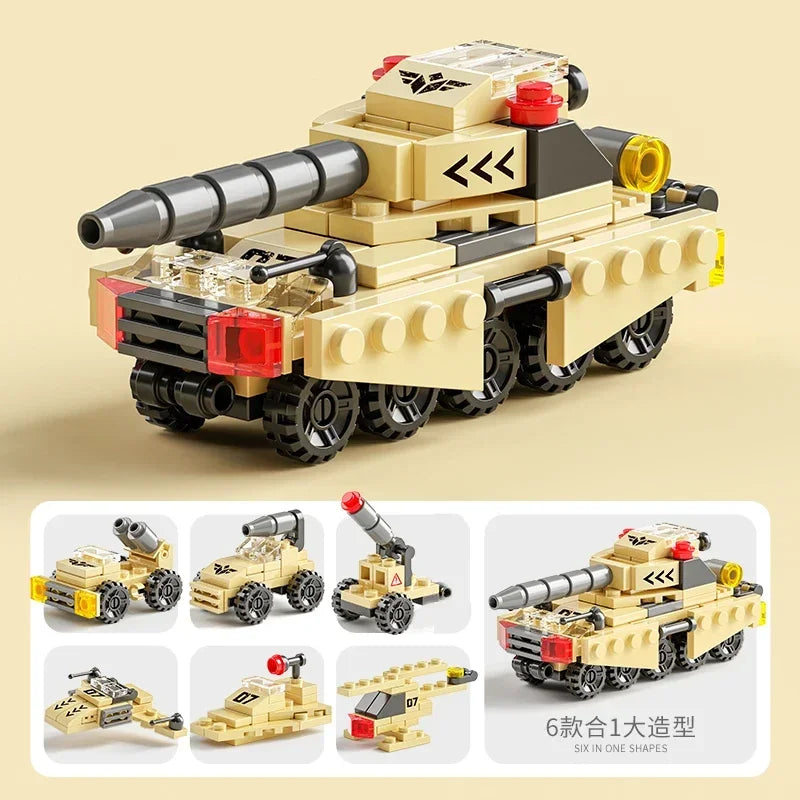 Mini size 6 In 1 Building Blocks DIY Police Car Fire Truck Castle