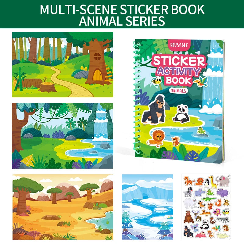 Children Reusable Jelly Sticker Book Creative Multi-Theme Cartoon Stickers