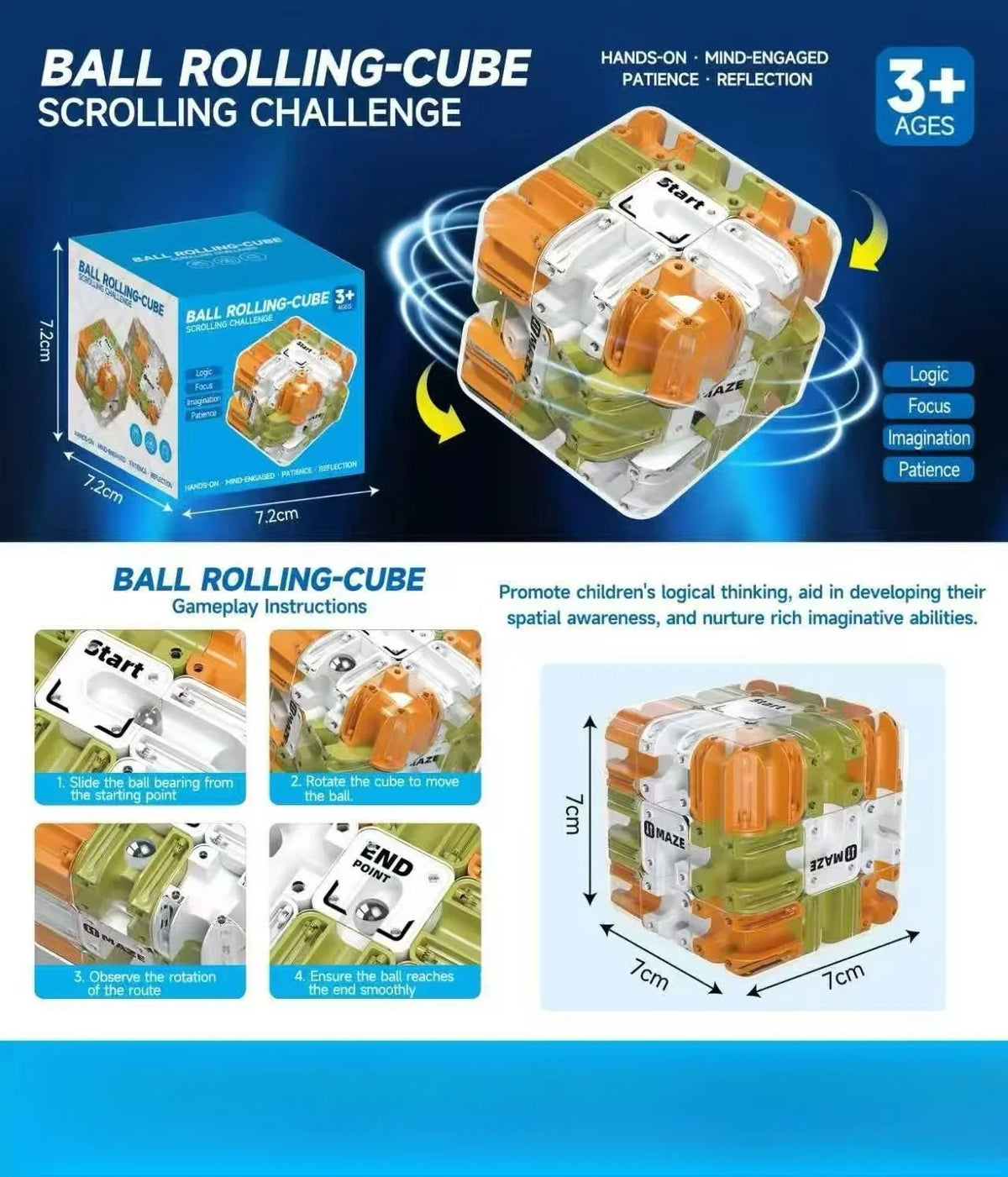 Novelty Fun 3D Maze Ball Interactive Puzzle Roller Cube STEM Learning Toy