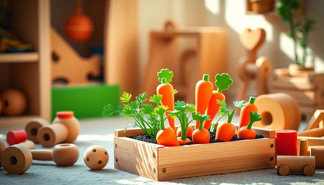 Discover the Joy of Montessori Learning with the Baby Pull Carrot Set Wooden Toy from Children Toys Store
