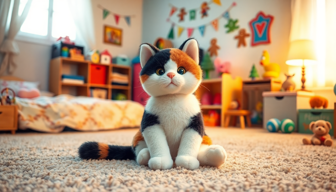 Discover the Perfect Plush Companion: The Charming White, Black, and Brown Stuffed Cat at Children Toys Store