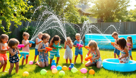 Outdoor Children Playing Water Fights Even The Netflix Squirt at ChildrenToysStore.com