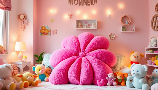 Elevate Your Child's Girly Room with the Enchanting Stuffed Six Petal Flower Cushion from ChildrenToyStore.com