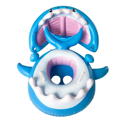 Inflatable Swimming Ring For Kids With Awning Shark Seat Ring