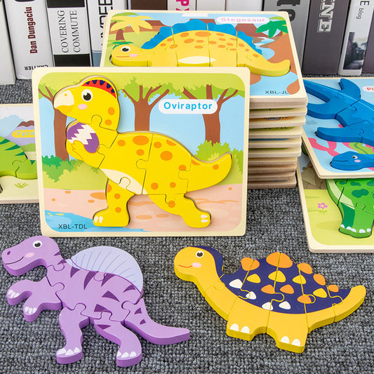 Baby Wooden Cartoon Dinosaur 3D Puzzle Jigsaw for Kids