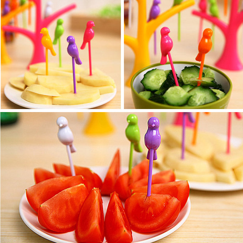 Food Picks For Kids Plastic Fruit Fork Tree Birds Dessert Fork Set