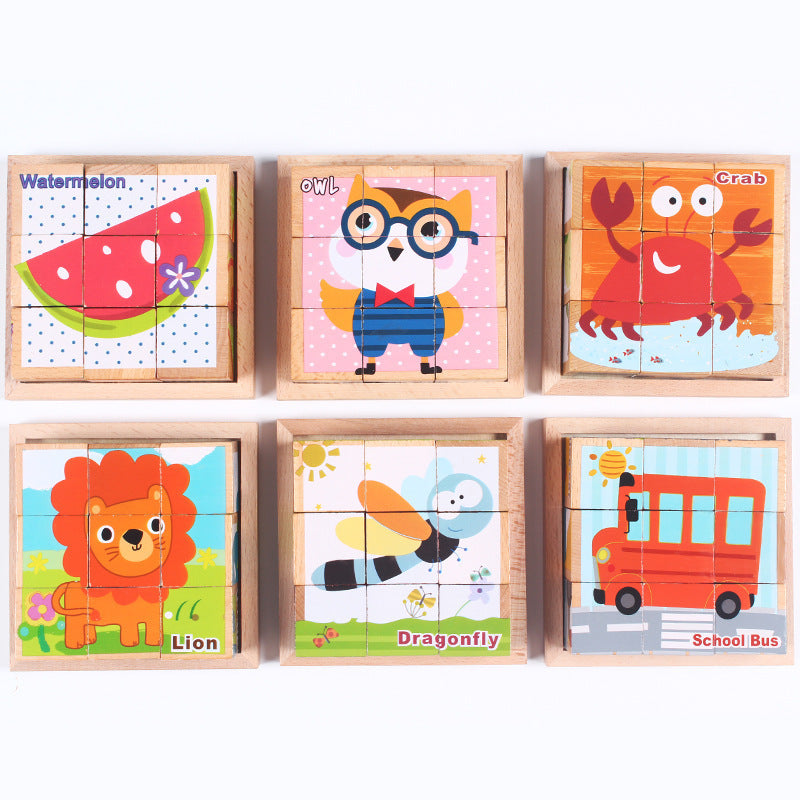 High-grade Six-face Picture Wooden Jigsaw 3D Puzzle Toys