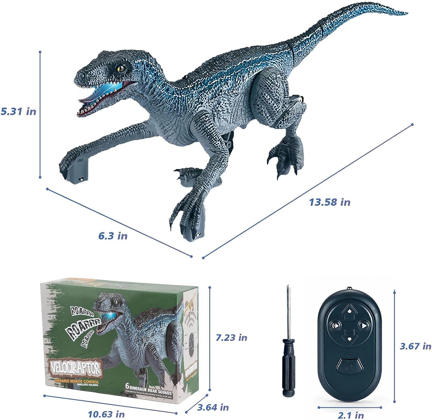 Remote Control Dinosaur Toys, Electric Walking Dinosaur Toy For Boys, Jurassic Velociraptor Toys With Realistic Simulation Sounds And Light For 3-7 Years Kids Gifts-Grey