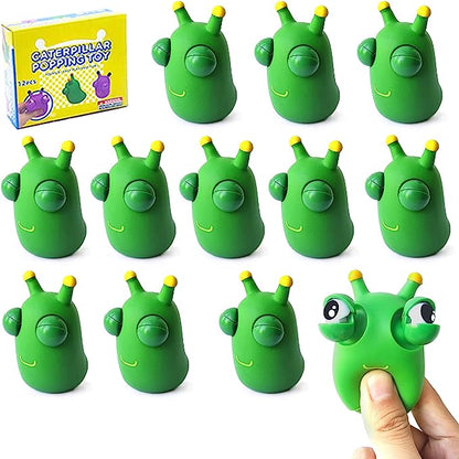 Funny Grass Worm Pinch Toy, Green Eye Bouncing Worm Squeeze Toy,