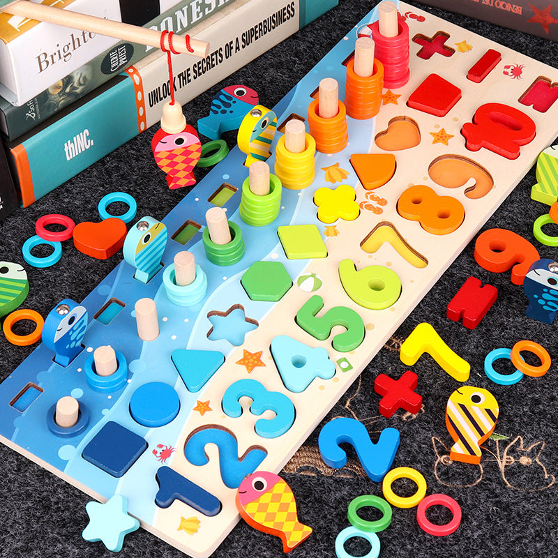 Educational Wooden Toys for Kids Board Math Fishing