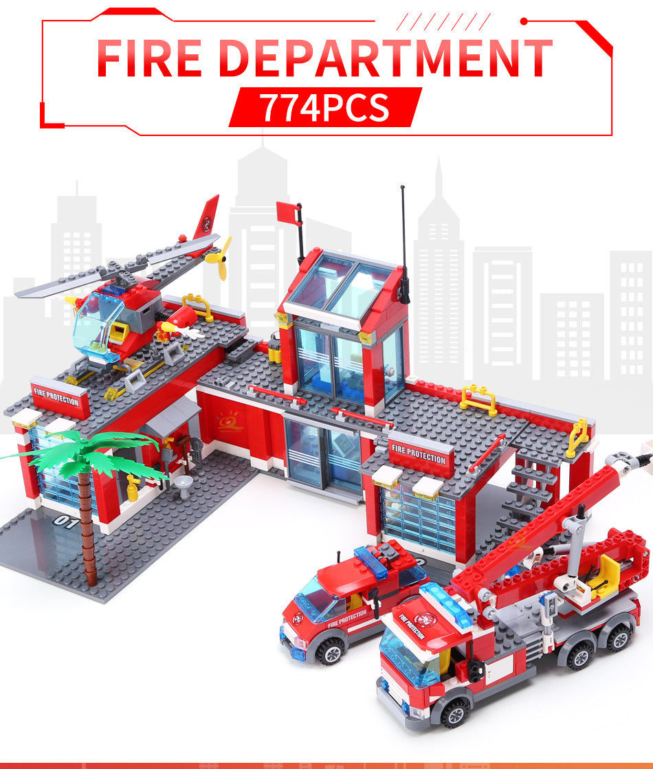 Fire Station Model Building Blocks City Construction Firefighter