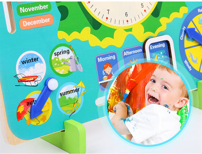 Montessori Wooden Toys Baby Weather Season Calendar Clock Time