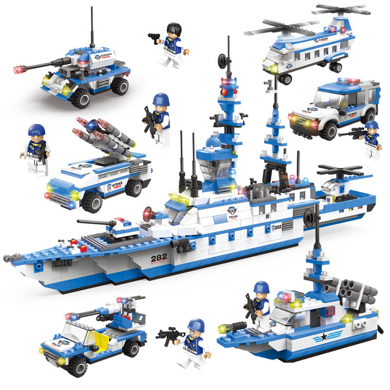 Military aircraft carrier police building blocks children assembled DIY toys