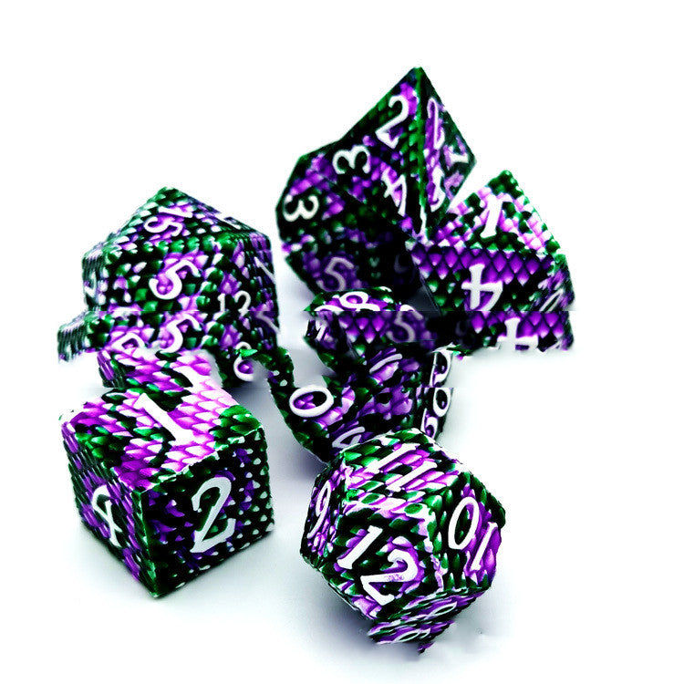 Metal Dragon Scale Polyhedron 7 Set Dice