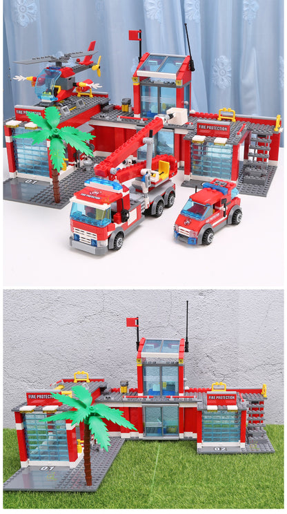 Fire Station Model Building Blocks City Construction Firefighter