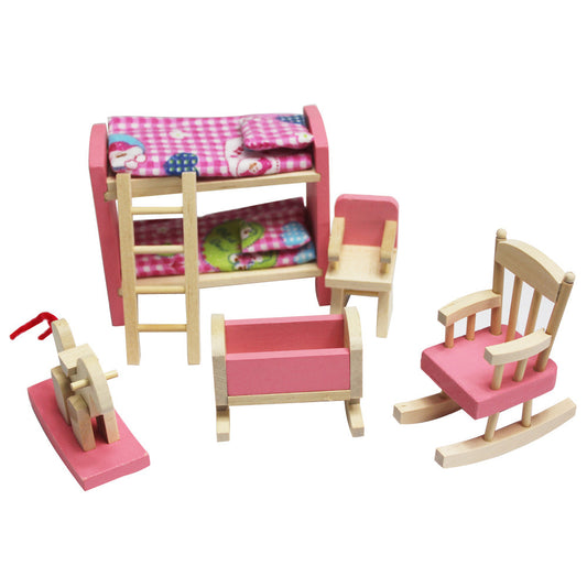 Small Furniture Wooden High Bed Children's Play House