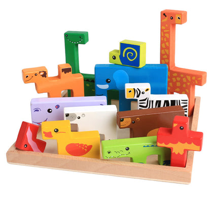 High Quality Baby Wooden Toys 3D Blocks Animal Building Blocks