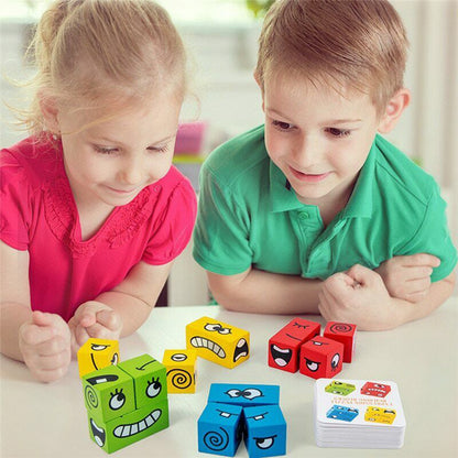 Wooden Expressions Toy Wooden Magic Cube Face Pattern Building Blocks