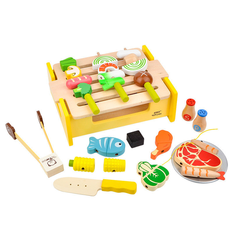 Wooden Play House Kitchen Bbq Set Toy Cooking Magnetic