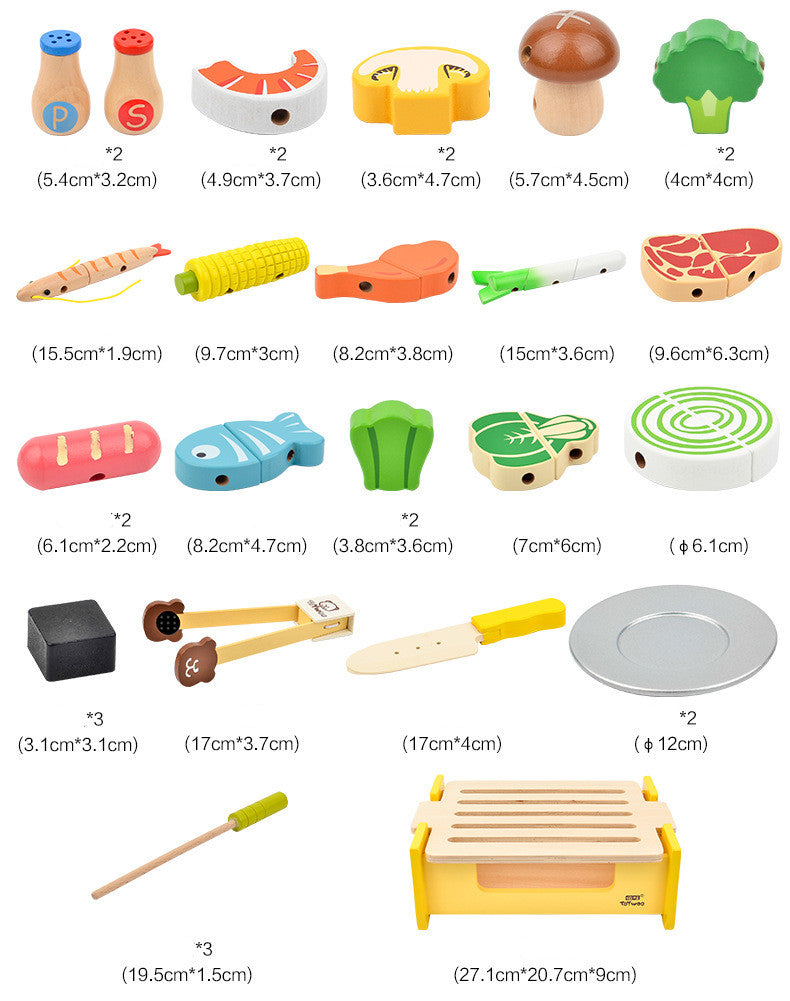 Wooden Play House Kitchen Bbq Set Toy Cooking Magnetic