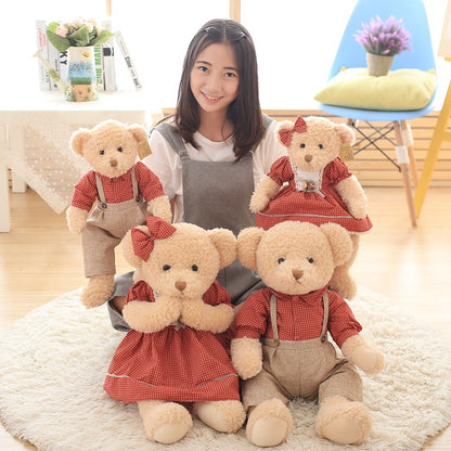 Hot 45cm 2pcs.Set Couple Teddy Bear Plush Toys Kawaii Stuffed Doll With Plaid Clothe Best Birthday Christmas Gift for Boy Girls