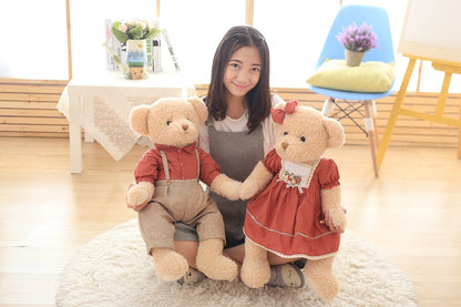 Hot 45cm 2pcs.Set Couple Teddy Bear Plush Toys Kawaii Stuffed Doll With Plaid Clothe Best Birthday Christmas Gift for Boy Girls