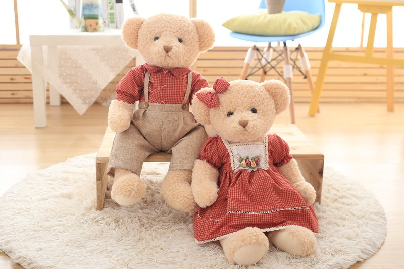 Hot 45cm 2pcs.Set Couple Teddy Bear Plush Toys Kawaii Stuffed Doll With Plaid Clothe Best Birthday Christmas Gift for Boy Girls