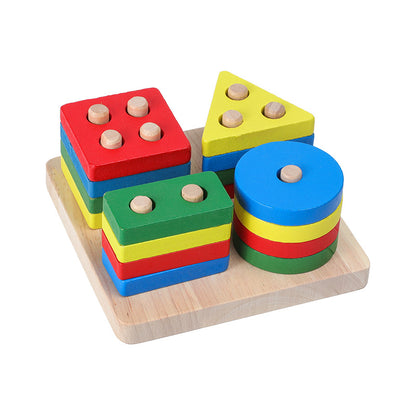 Wooden Toys Rattles Educational Toy Rainbow Blocks Montessori