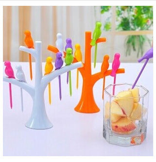 Food Picks For Kids Plastic Fruit Fork Tree Birds Dessert Fork Set