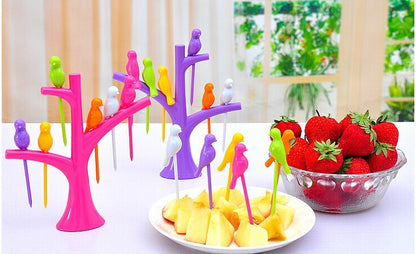 Food Picks For Kids Plastic Fruit Fork Tree Birds Dessert Fork Set