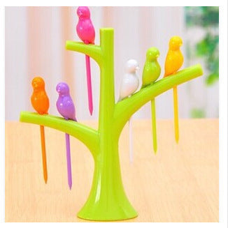 Food Picks For Kids Plastic Fruit Fork Tree Birds Dessert Fork Set