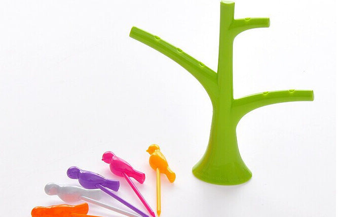 Food Picks For Kids Plastic Fruit Fork Tree Birds Dessert Fork Set