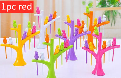 Food Picks For Kids Plastic Fruit Fork Tree Birds Dessert Fork Set