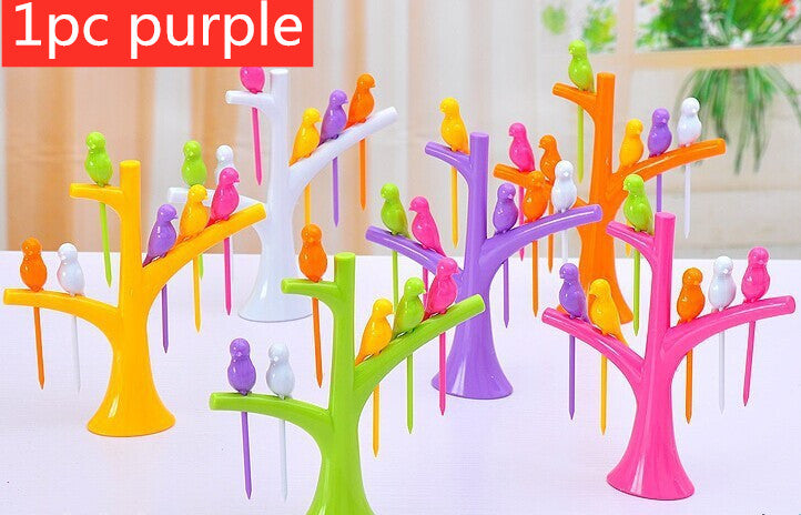 Food Picks For Kids Plastic Fruit Fork Tree Birds Dessert Fork Set