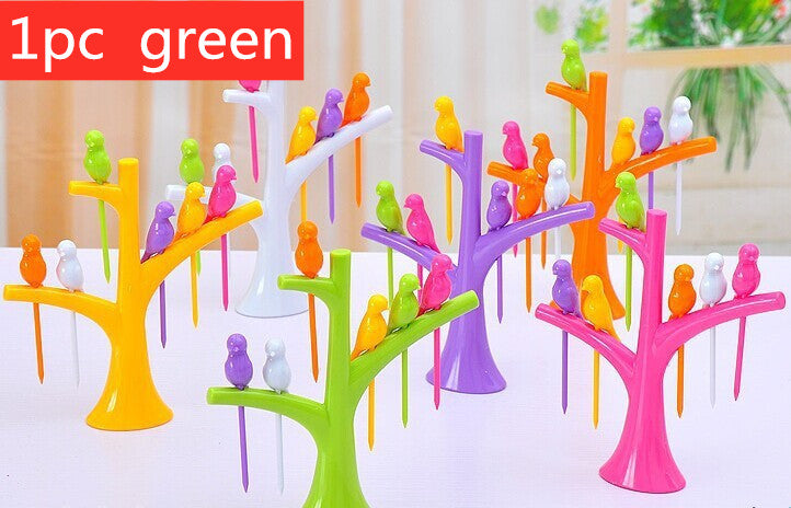 Food Picks For Kids Plastic Fruit Fork Tree Birds Dessert Fork Set