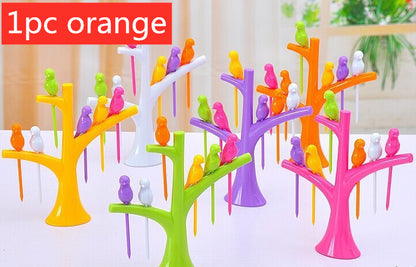 Food Picks For Kids Plastic Fruit Fork Tree Birds Dessert Fork Set