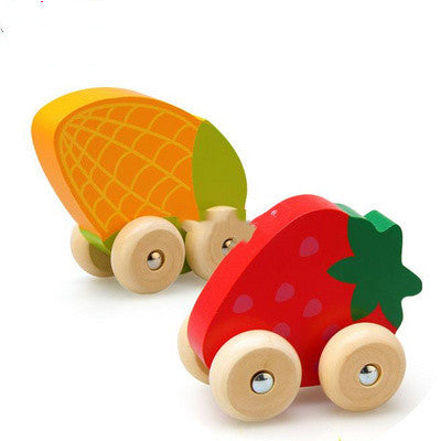 Baby Toys Wooden Fruit Shape Cognition Car Mini Ca