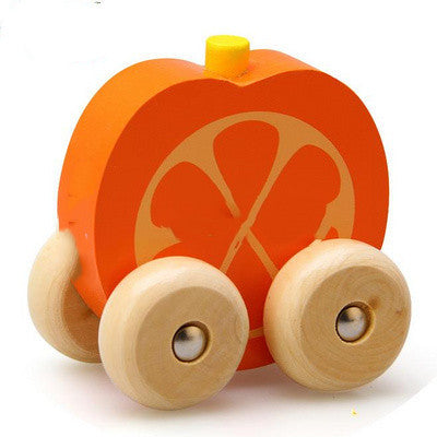 Baby Toys Wooden Fruit Shape Cognition Car Mini Ca