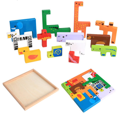 High Quality Baby Wooden Toys 3D Blocks Animal Building Blocks