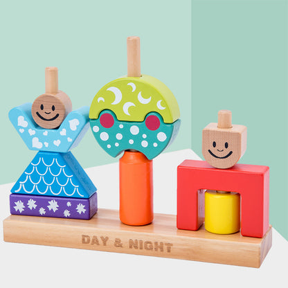 Day and night together with wooden toys