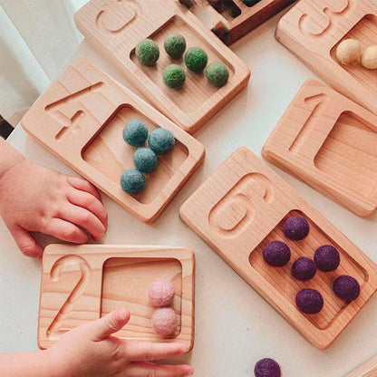 Wooden Montessori Toys Walnut Frame Counting Board Pyramid Tray Digital Numb