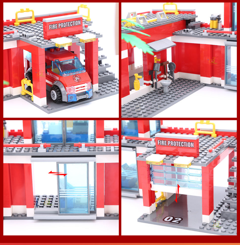 Fire Station Model Building Blocks City Construction Firefighter