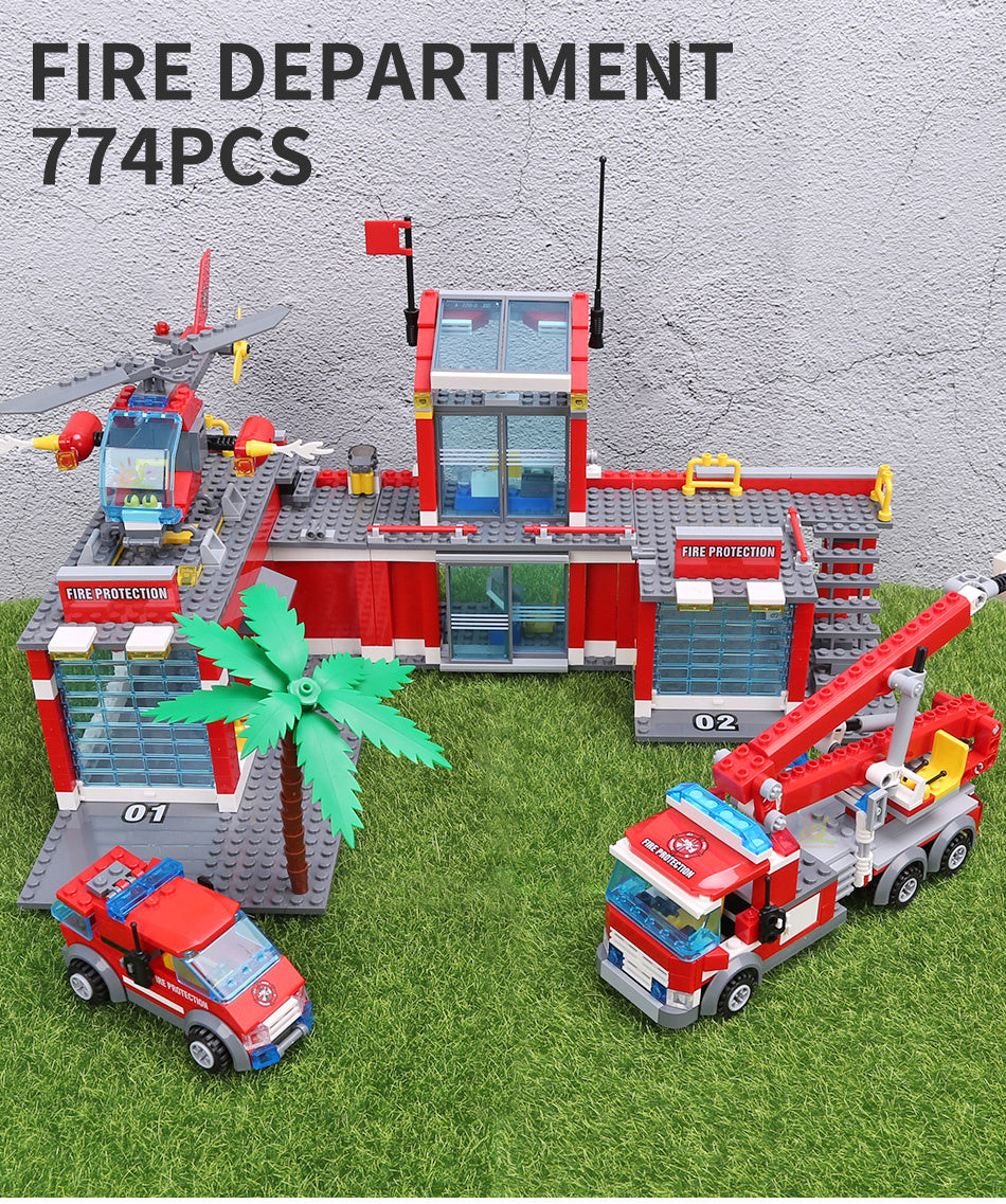 Fire Station Model Building Blocks City Construction Firefighter