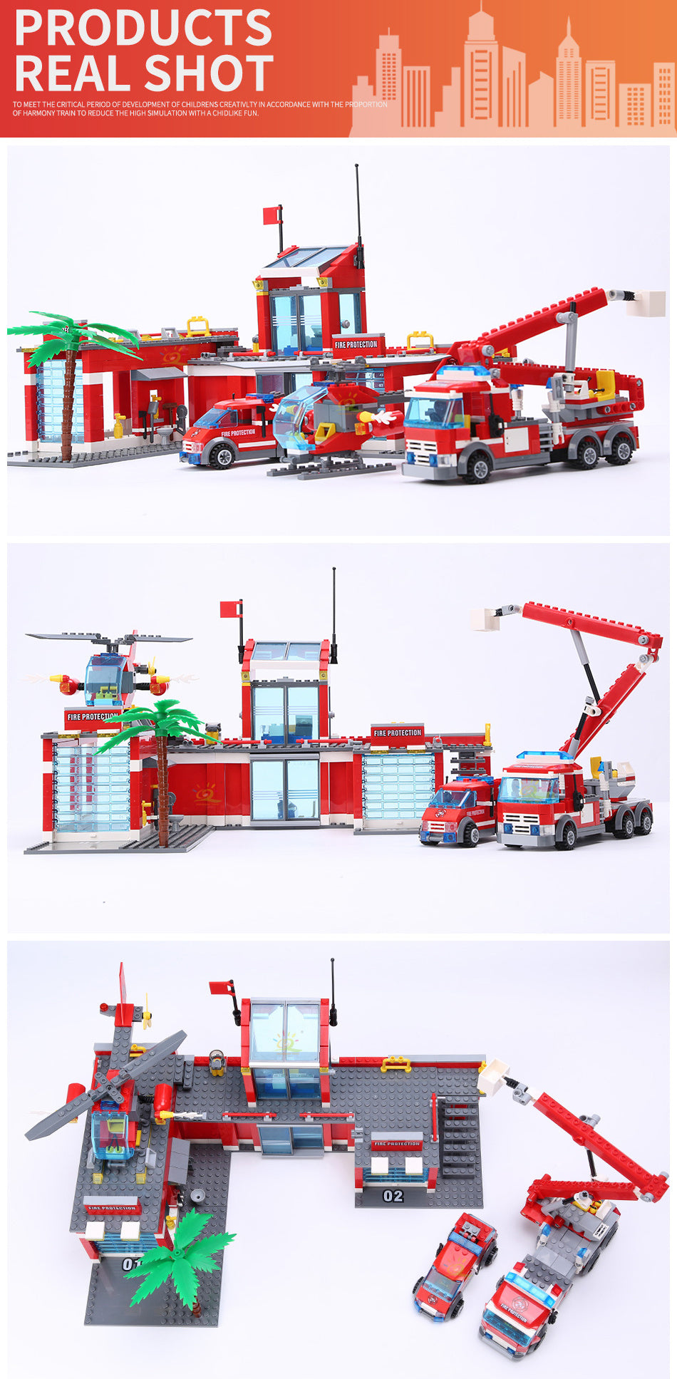 Fire Station Model Building Blocks City Construction Firefighter