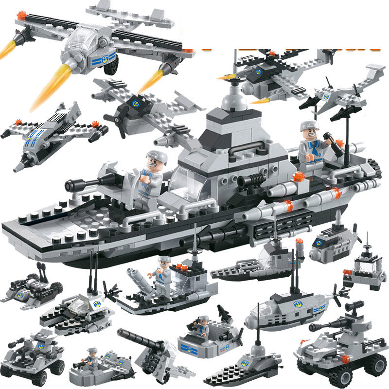 Military aircraft carrier police building blocks children assembled DIY toys