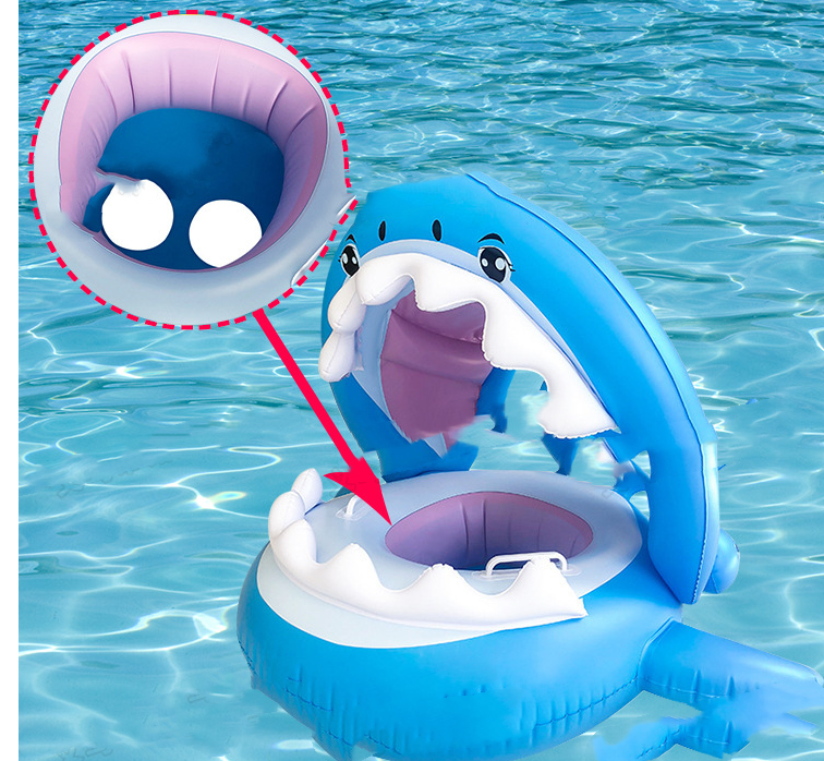 Inflatable Swimming Ring For Kids With Awning Shark Seat Ring