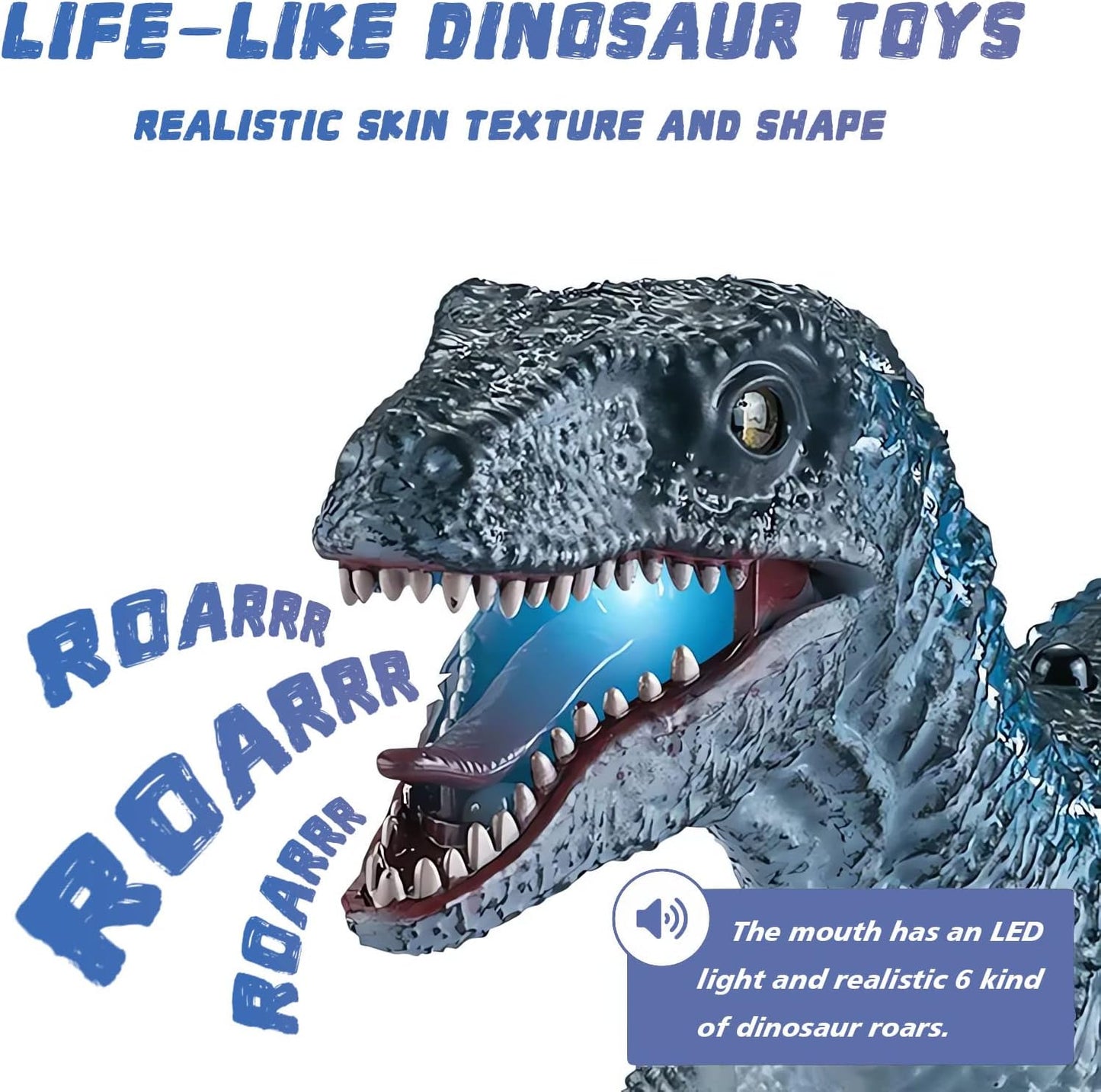 Remote Control Dinosaur Toys, Electric Walking Dinosaur Toy For Boys, Jurassic Velociraptor Toys With Realistic Simulation Sounds And Light For 3-7 Years Kids Gifts-Grey